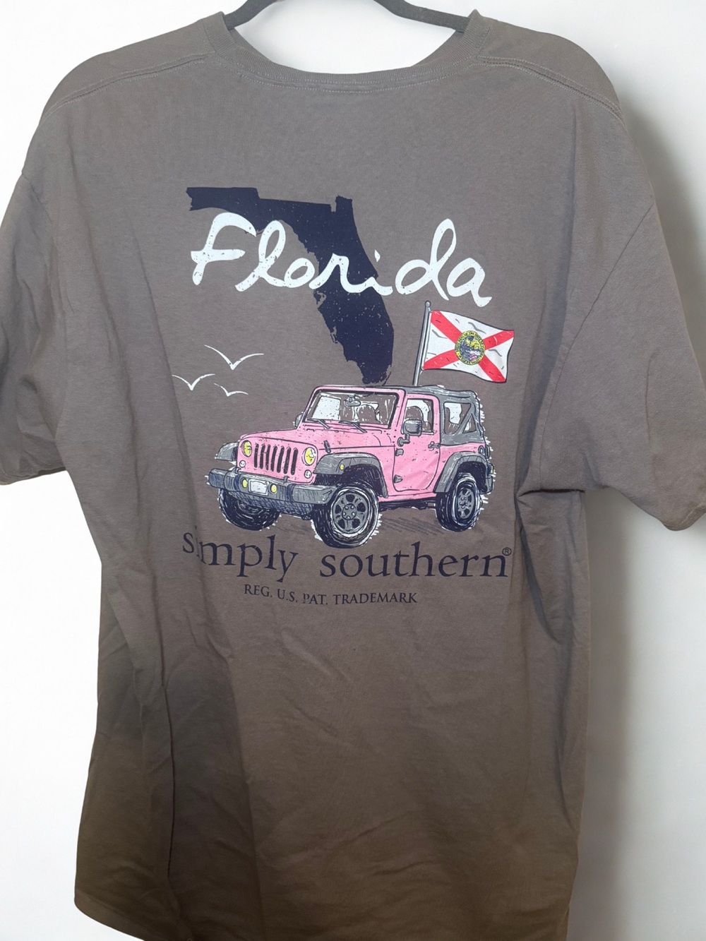 Simply Southern Grey Tee with Pink Jeep & Navy Florida Graphic